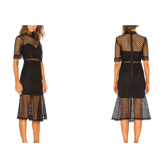 BARDOT Fiona Mesh Short Sleeve Trumpet Midi Dress in Black US 4/XS NWT - Picture 13 of 13